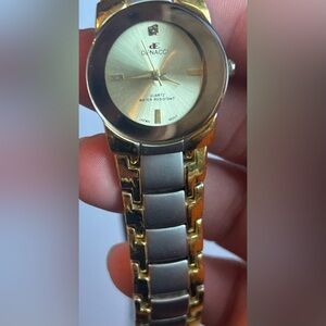 Denacci Two Tone Quartz Analog Watch Faux Diamond Stainless Steel Wristwatch